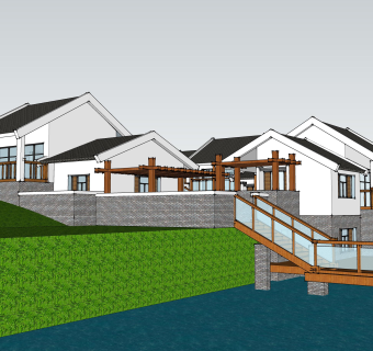 中式别墅乡村su模型下载、中式别墅乡村草图大师模型下载