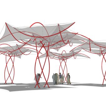 现代张拉膜雨棚skp文件下载，雨棚草图大师模型下载