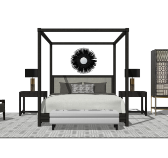 轻奢中式客厅软装su模型，客厅草图大师模型下载