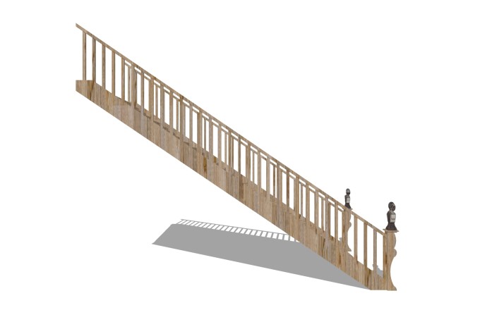 现代实木单跑楼梯草图大师模型，实木单跑楼梯sketchup模型免费下载