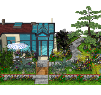 现代阳光房SU模型，阳光房SKB文件下载