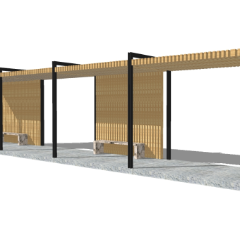 新中式实木造型廊架草图大师模型，实木造型廊架sketchup模型下载