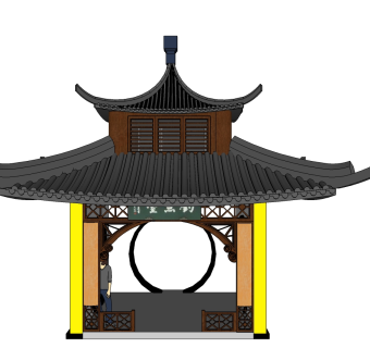 中式钓鱼台草图大师模型下载、钓鱼台su模型下载