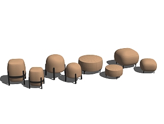 现代布艺沙发凳<em>矮凳</em>组合草图大师模型，沙发凳sketchup...