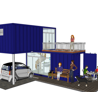现代集装箱房屋su模型，改造房草图大师模型下载