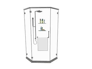 现代玻璃淋浴间免费su模型，淋浴间sketchup模型下载