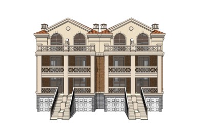 欧式联排别墅SU模型，联排别墅SKP模型下载
