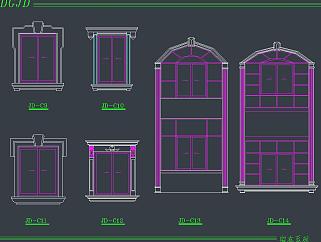 欧式<em>建筑</em>构件素材图库。窗套罗马柱CAD图纸下载