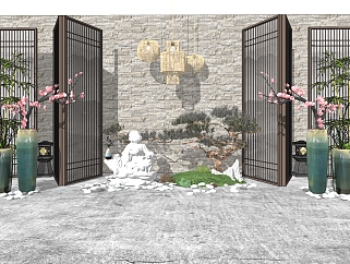 新中式庭院景观小品sketchup模型下载