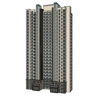 欧式高层住宅楼草图大师模型，住宅楼su模型下载