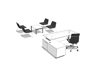 现代简约老板桌会议桌组合su模型，老板桌会议桌sketchuo模型下载