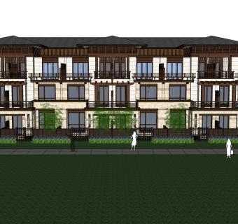 中式别墅草图大师模型，别墅sketchup模型