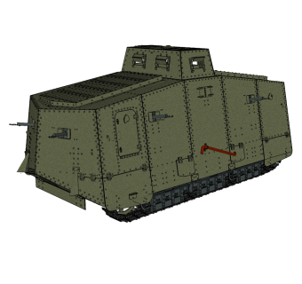 德国A7V坦克草图大师模型，坦克SU模型下载