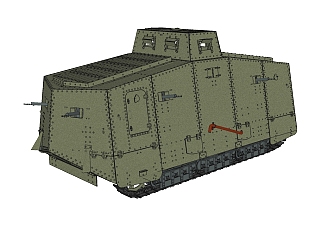 德国A7V坦克草图大师模型，坦克SU模型下载