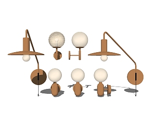 现代金属壁灯组合su模型 ，灯具组合草图大师模型下载