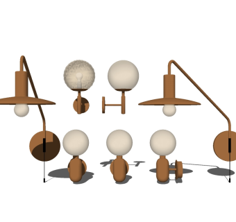 现代金属壁灯组合su模型 ，灯具组合草图大师模型下载