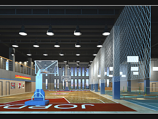 室内篮球场施工图效果图CAD图纸，篮球场cad设计图纸下载