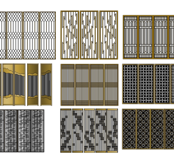 现代屏风隔断组合草图大师模型，屏风隔断sketchup模型skp文件分享