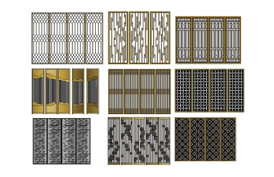 现代屏风隔断组合草图大师模型，屏风隔断sketchup模型skp文件分享