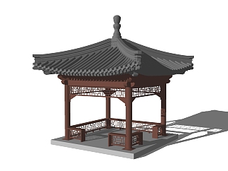 中式凉亭草图大师模型，凉亭sketchup模型免费下载