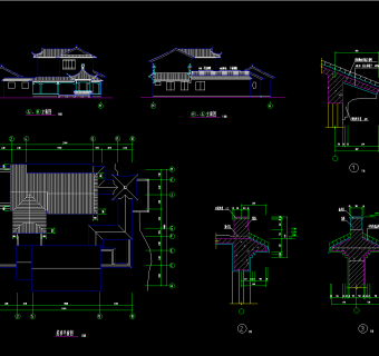 三套古建别墅建筑图，别墅CAD建筑图纸下载