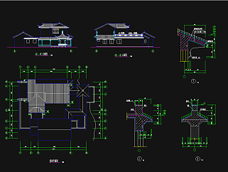 三套古建别墅建筑图，别墅CAD建筑图纸下载