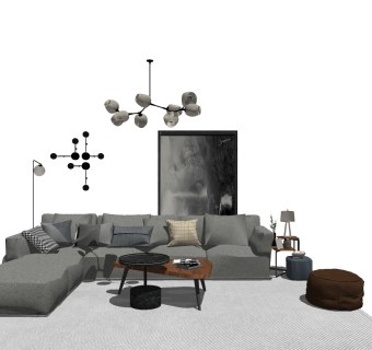 现代简约布艺沙发草图大师模型，沙发skp模型下载
