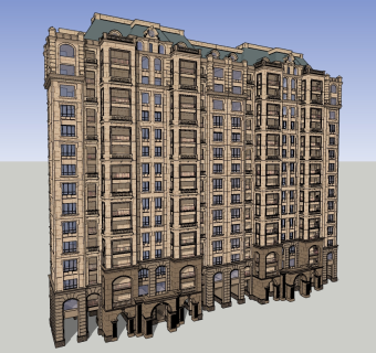 法式高层公寓楼草图大师模型，公寓sketchup模型