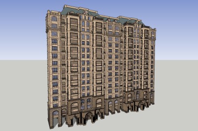 法式高层公寓楼草图大师模型，公寓sketchup模型