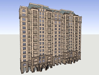 <em>法式高层</em>公寓楼草图大师模型，公寓sketchup模型