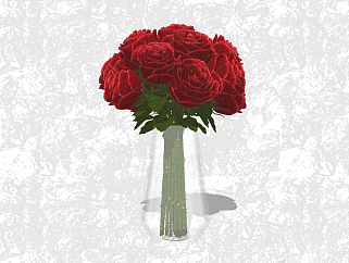 玫瑰插花艺草图大师模型，花瓶艺术装饰sketchup模型下载