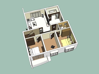  现代中式家装草图大师模型，家装sketchup模型下载