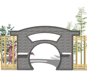 新中式月亮门景观墙草图大师模型，月亮门景观墙sketchup模型下载