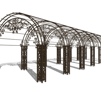 欧式铁艺廊架草图大师模型，铁艺廊架sketchup模型下载