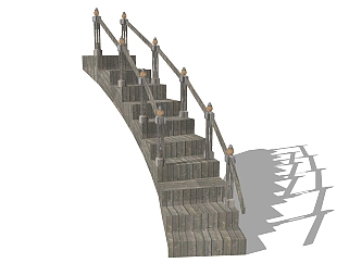 现代实木弧形楼梯草图大师模型，实木弧形楼梯sketchup模型免费下载