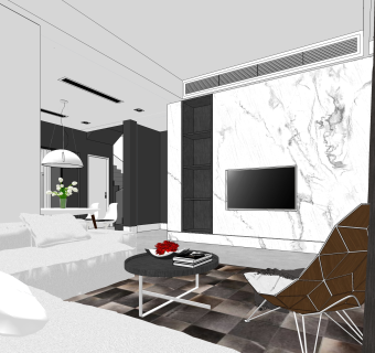 极简主义别墅草图大师模型，家装SU模型下载