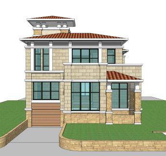 欧式别墅SU模型，别墅SKP模型下载