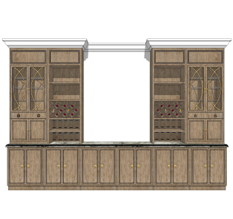 中式酒柜草图大师模型，酒柜sketchup模型下载