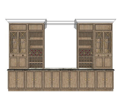 中式酒柜草图大师模型，酒柜sketchup模型下载