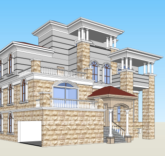 欧式独栋别墅草图大师模型，sketchup别墅su模型下载