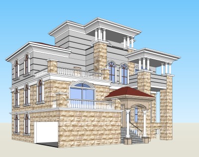 欧式独栋别墅草图大师模型，sketchup别墅su模型下载