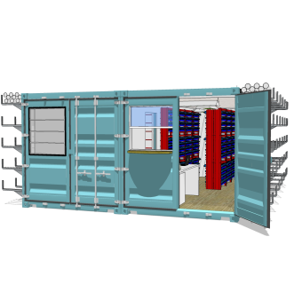 现代集装箱改造房sketchup模型，集装箱房屋草图大师模型下载