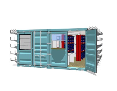 现代集装箱改造房sketchup模型，集装箱房屋草图大师模型下载