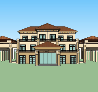 欧式独栋别墅su模型免费下载，sketchup别墅草图大师模型