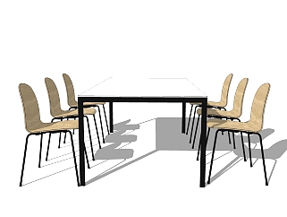 现代实木餐桌椅skb文件，现代<em>简约</em>餐桌su模型下载