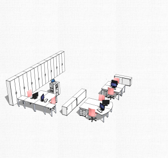 现代白色办公桌文件柜组合su模型，办工桌文件柜组合skp模型下载