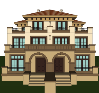 欧式连排别墅草图大师模型下载，别墅外观sketchup模型分享