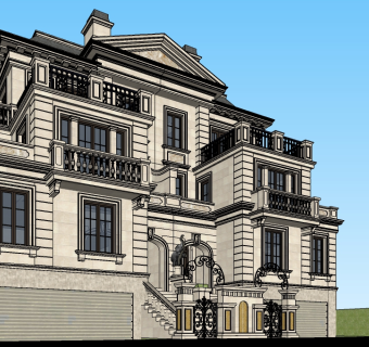 欧式古典连排别墅su模型，sketchup别墅模型免费下载