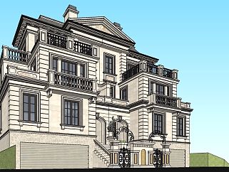 欧式古典连排别墅su模型，sketchup别墅模型免费下载