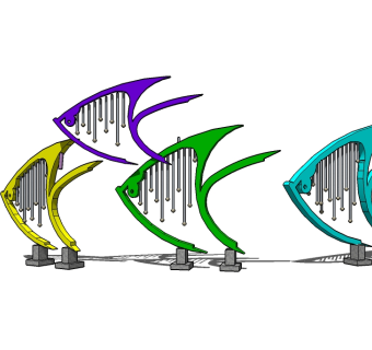 现代鱼型创意雕塑su模型下载、鱼型创意雕塑草图大师模型下载